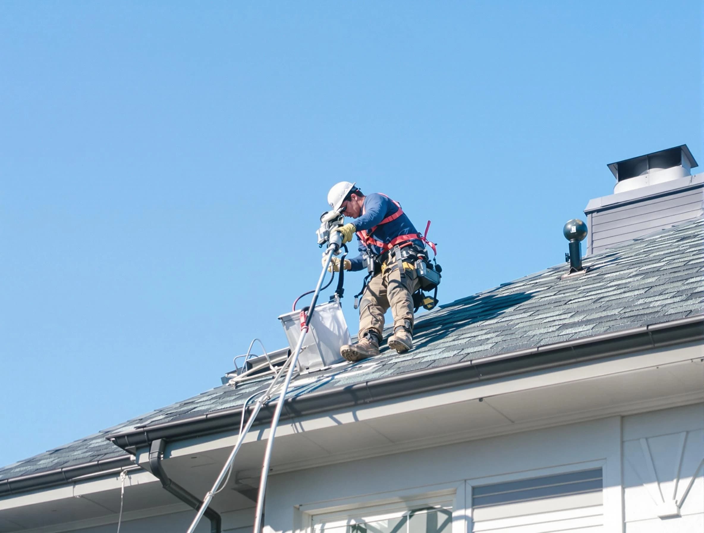 Loganville Dryer Vent Cleaning certified technician cleaning a roof-mounted dryer vent system in Loganville