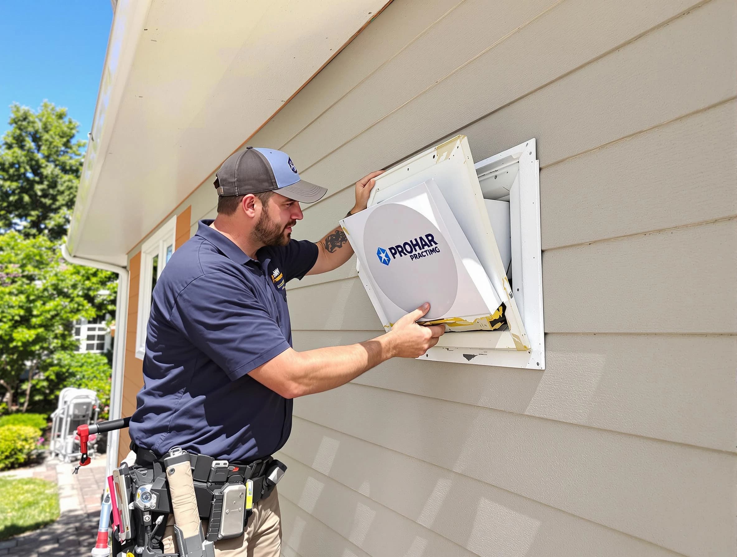 Loganville Dryer Vent Cleaning technician installing a new protective dryer vent cover on a home in Loganville