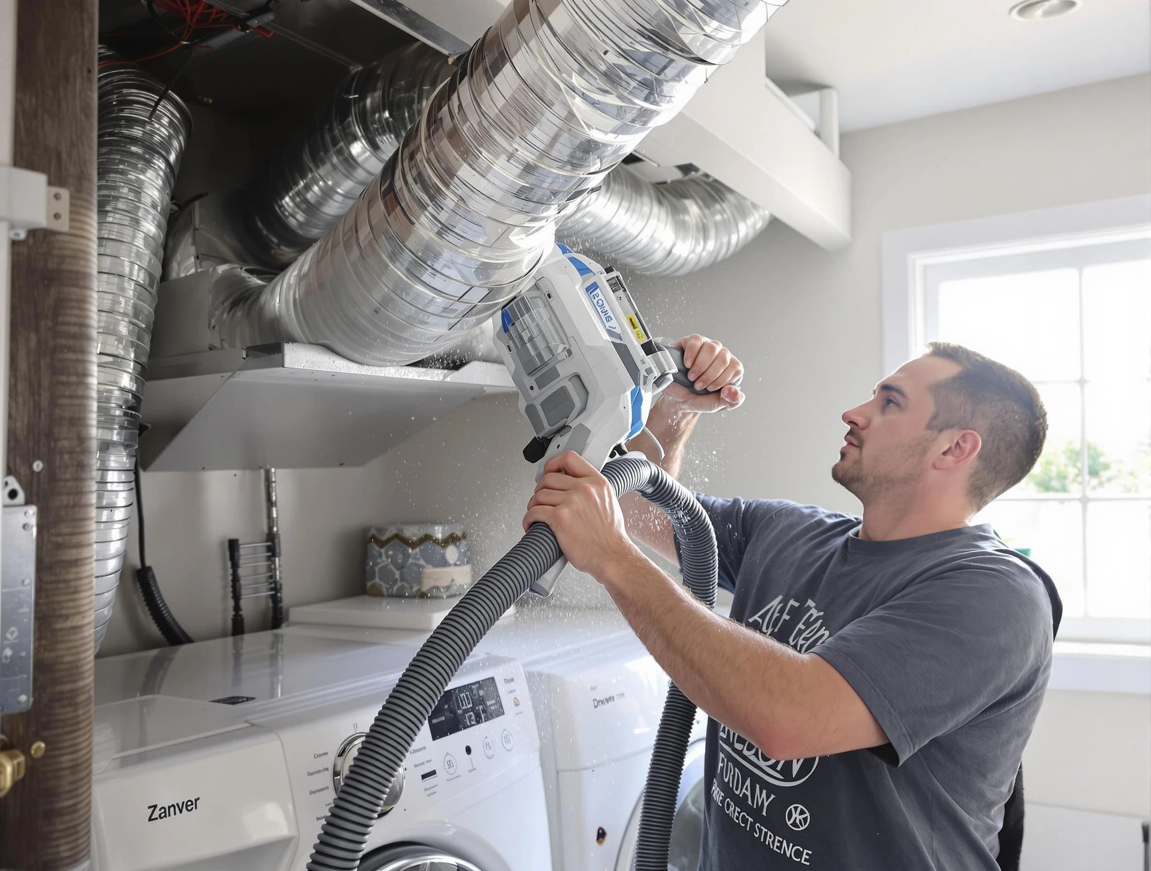 Loganville Dryer Vent Cleaning specialist cleaning deep within a dryer vent duct system in Loganville